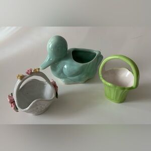 Vintage Springtime Ceramics- Ceramic Baskets and Duck Planter